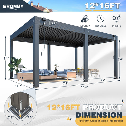 Pergola with Waterproof Roof Panels – Grey 3.6x4.8m(12x16FT)
