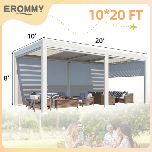 Electric Louvered Pergola with Screen – White 3x6m(10x20FT)
