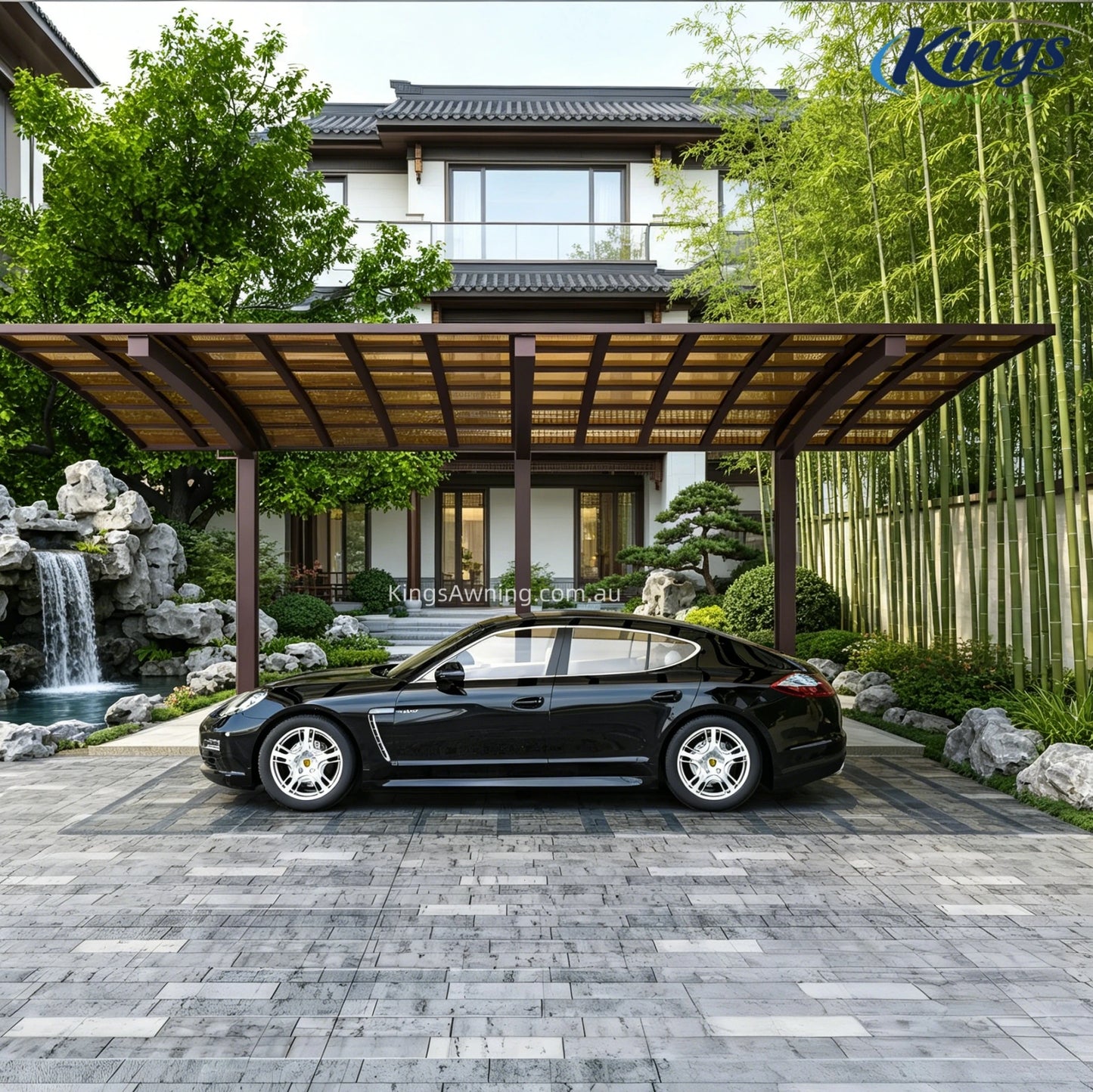 L Shape Cantilever Single Carport(Brown)