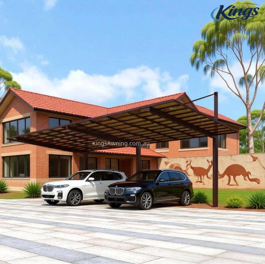 Back-Pull Cantilever Double Carport(Brown)