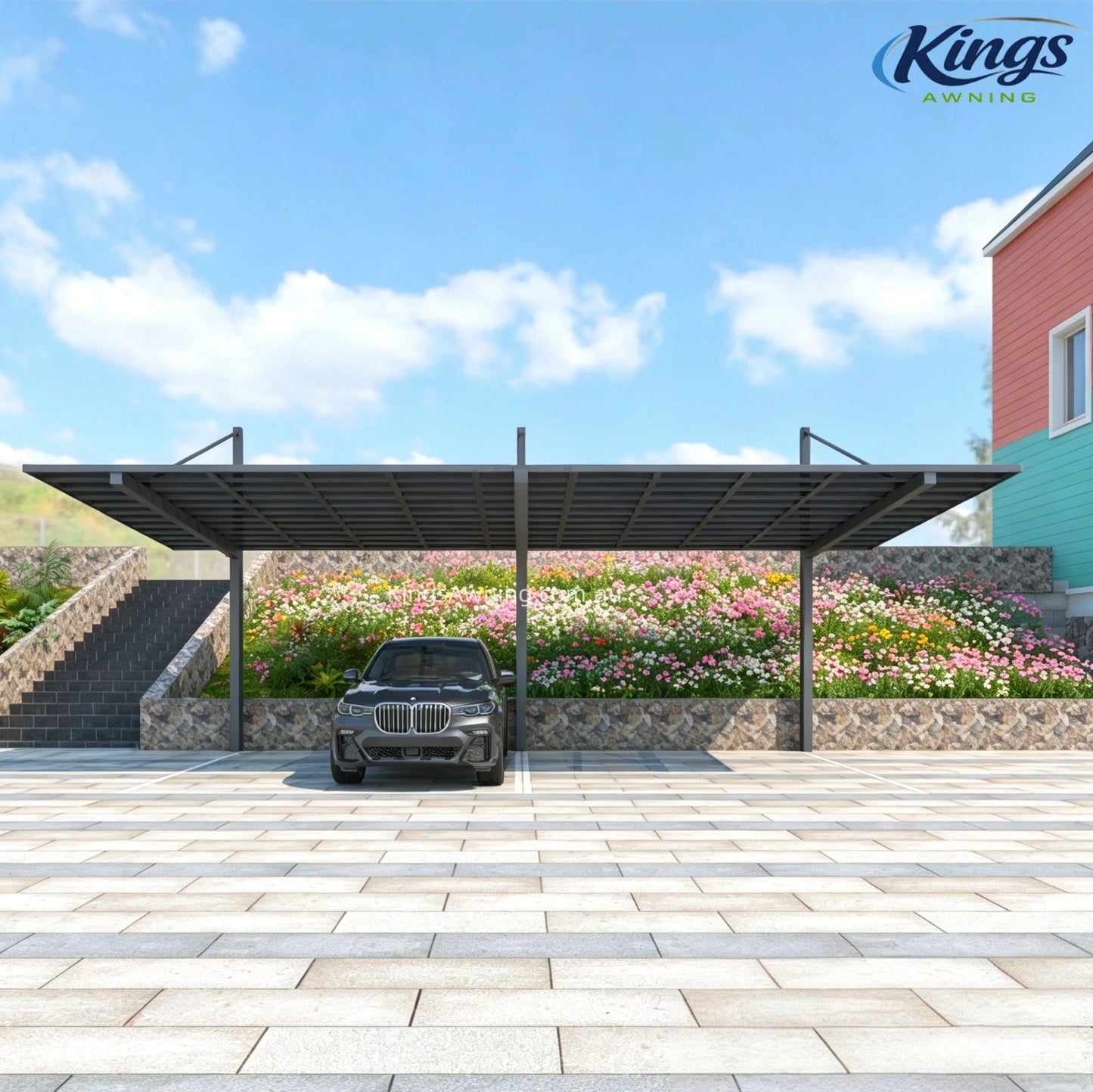 Back-Pull Cantilever Double Carport (Grey)