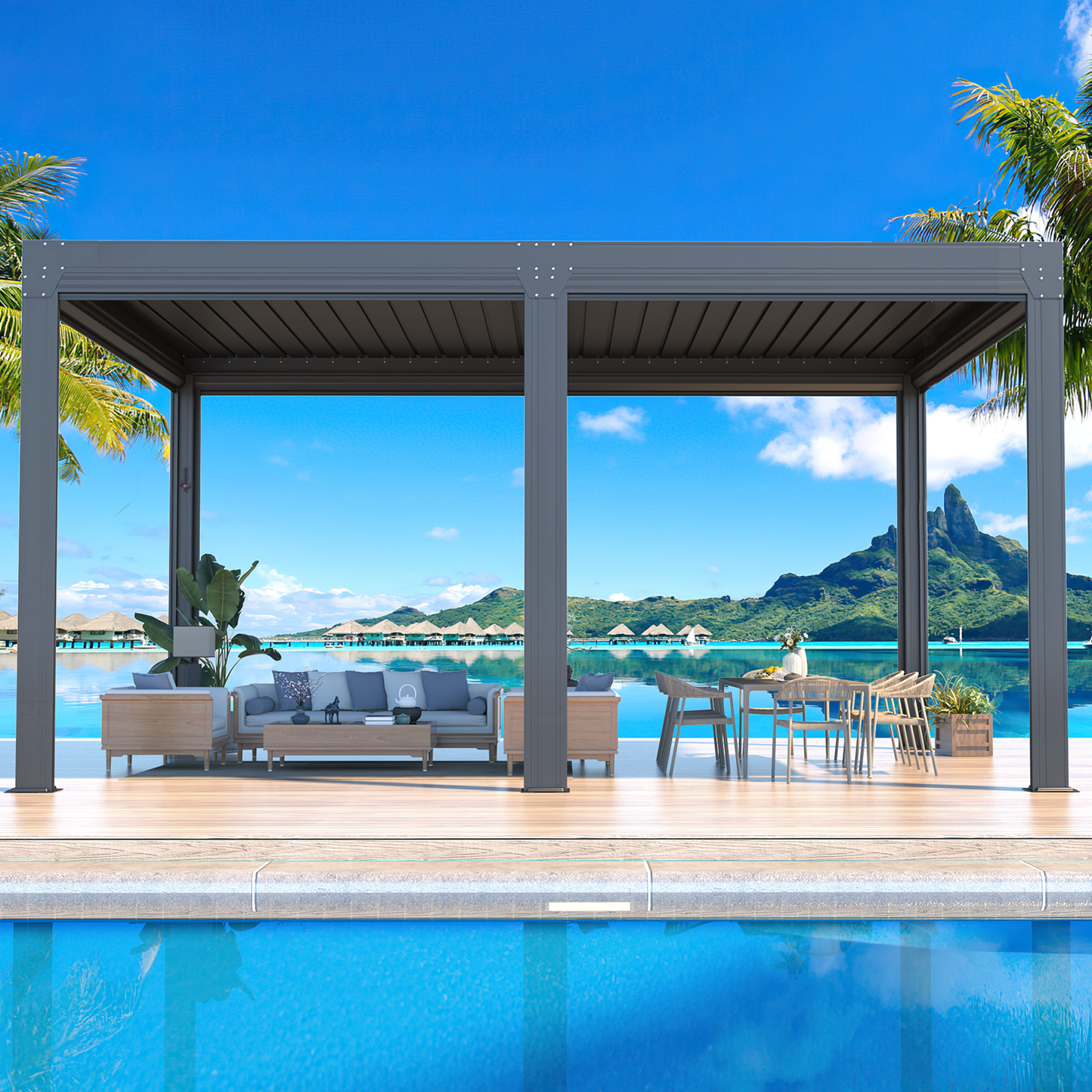 Pergola with Waterproof Roof Panels – Grey 3.6x4.8m(12x16FT)