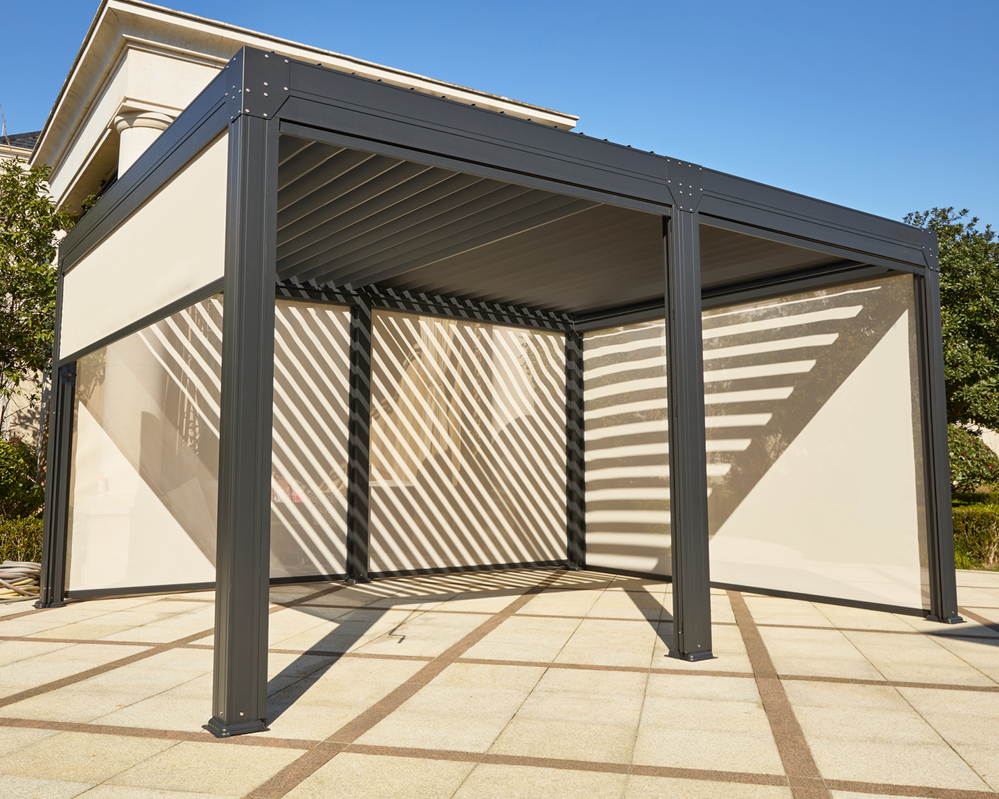 Pergola with Waterproof Roof Panels – Grey 3.6x4.8m(12x16FT)