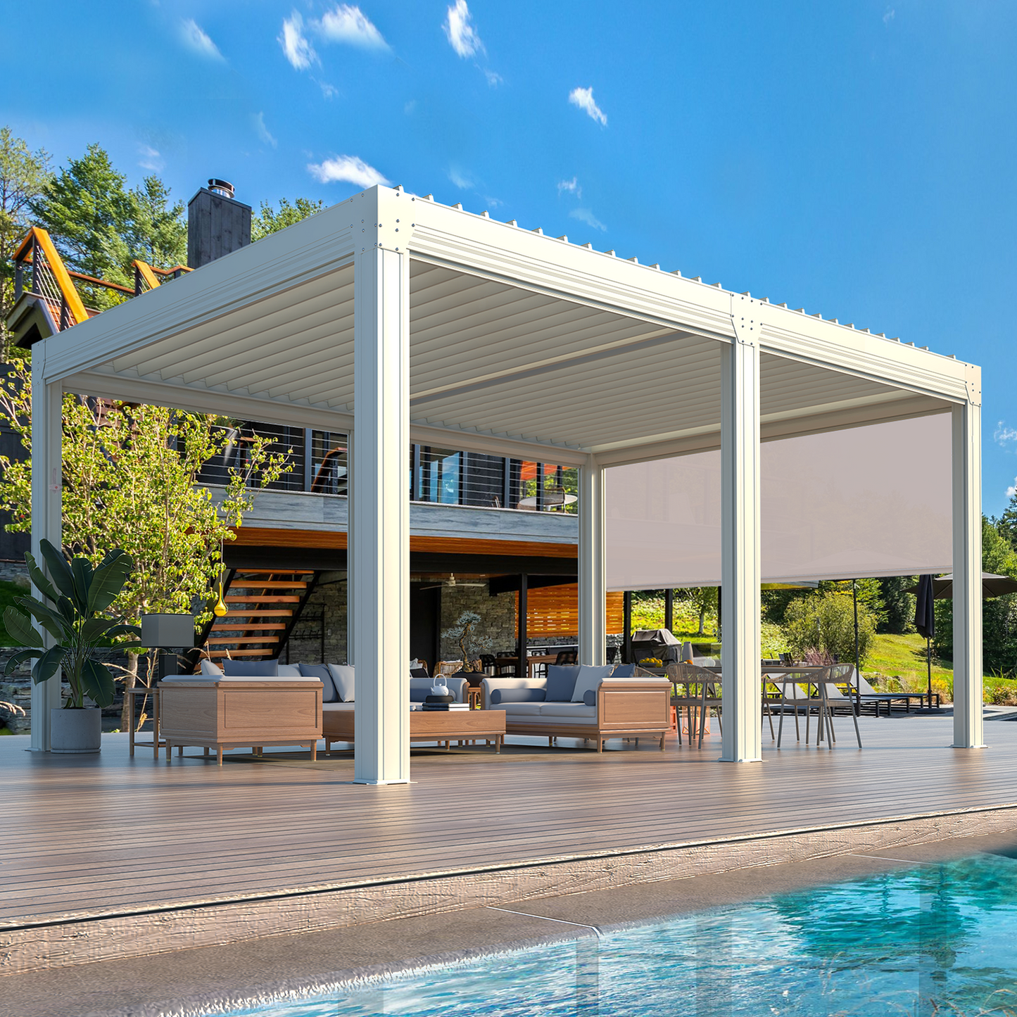 Aluminum Pergola with Waterproof Roof Panels – White 3.6x4.8m(12x16FT)