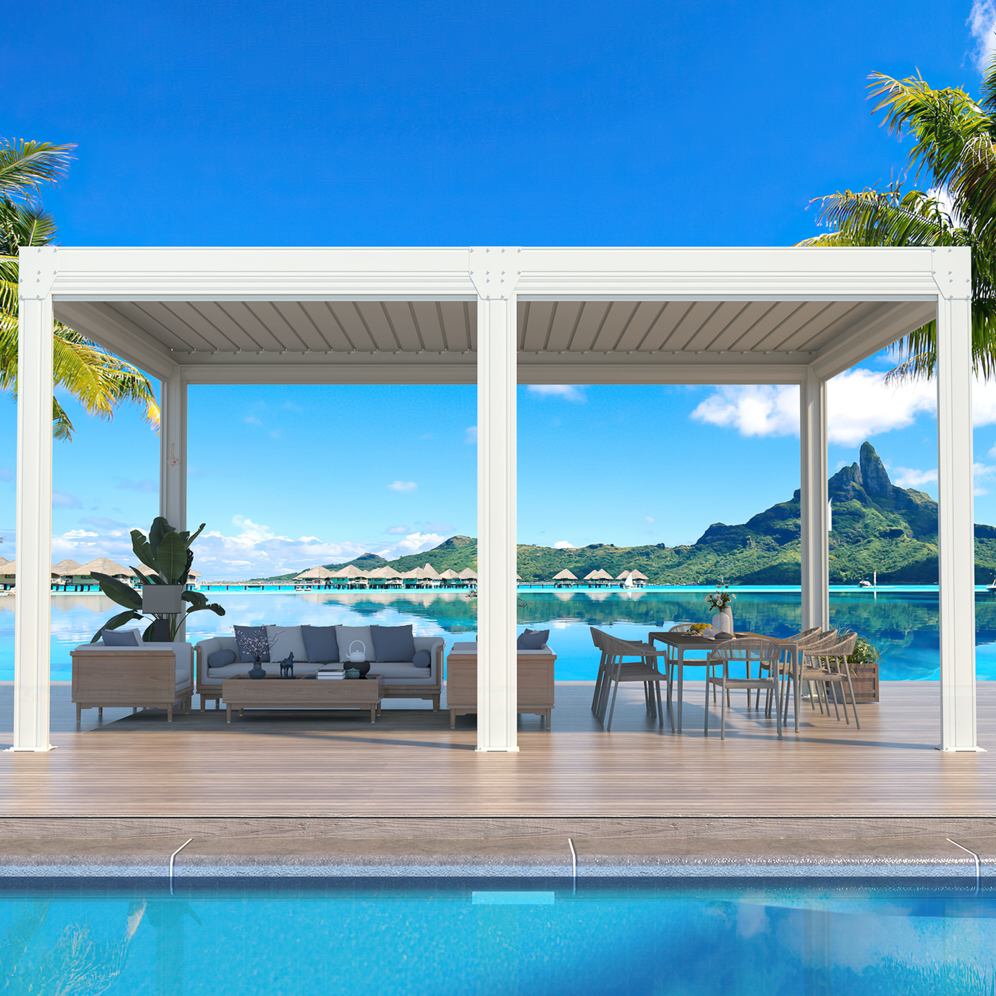 Aluminum Pergola with Waterproof Roof Panels – White 3.6x4.8m(12x16FT)