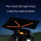 Car awning with LED light strips installed, illuminated at night under starry sky