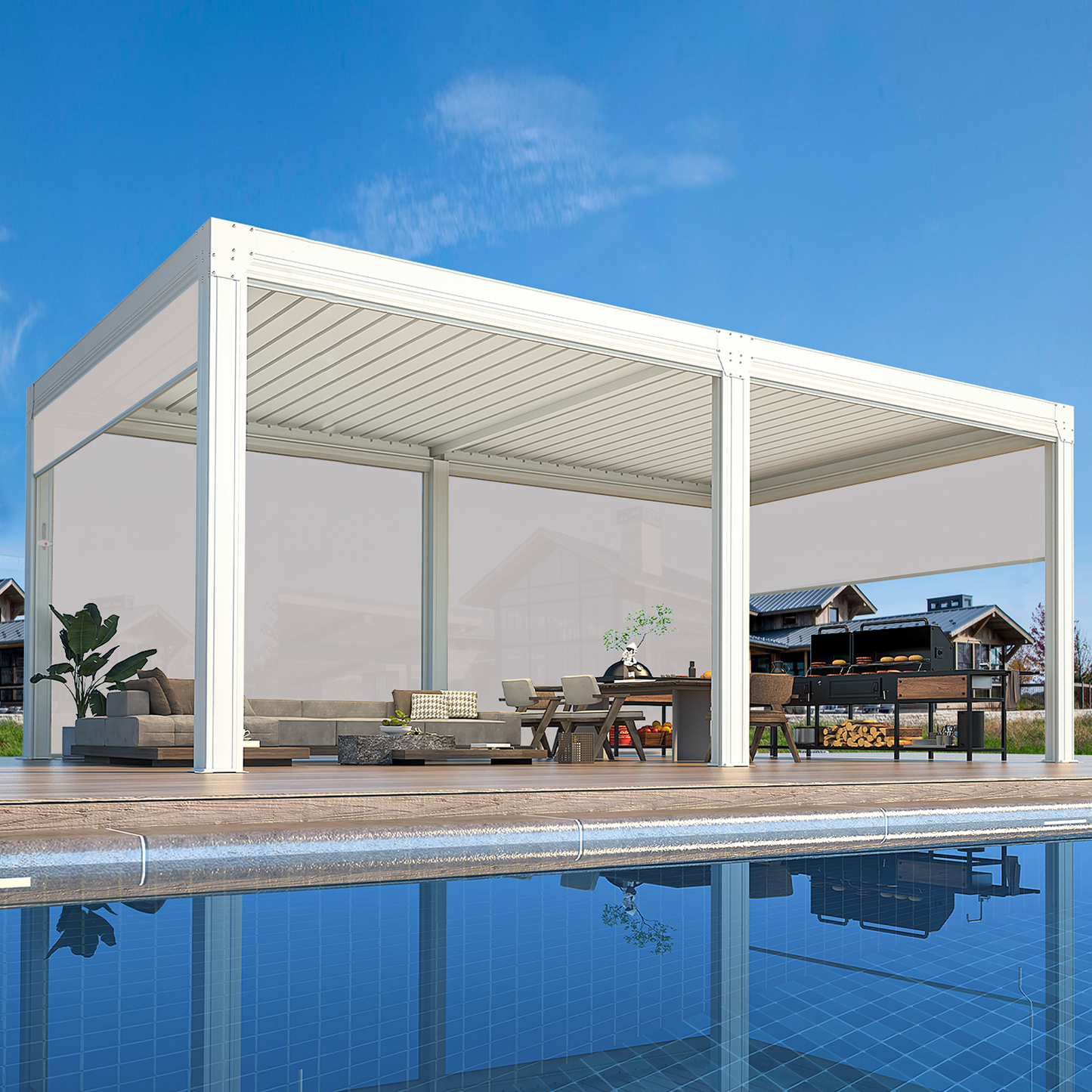 Large Aluminum Pergola with Louvered Canopy – White 3.6x6.1m(12x20FT)