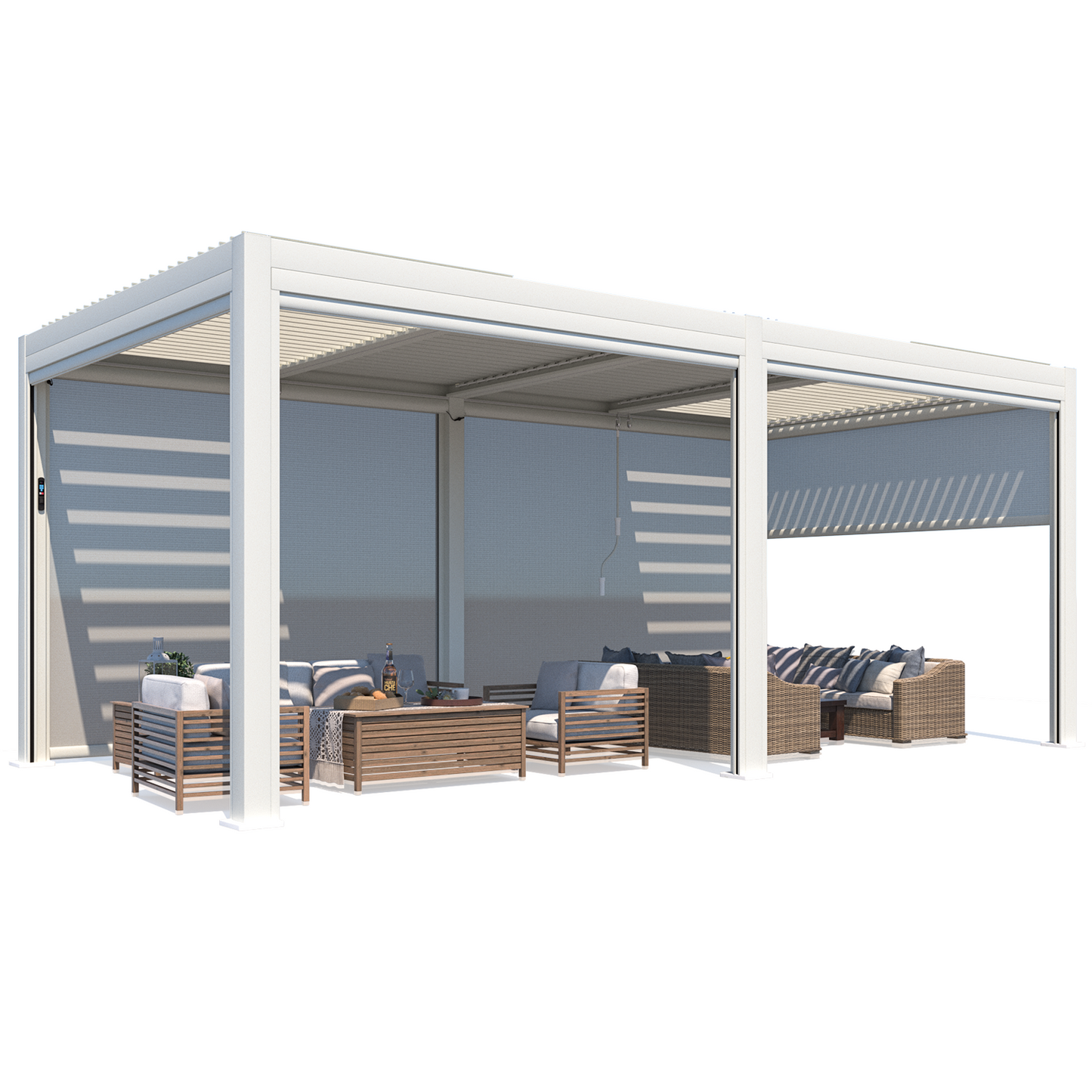 Electric Louvered Pergola with Screen – White 3x6m(10x20FT)