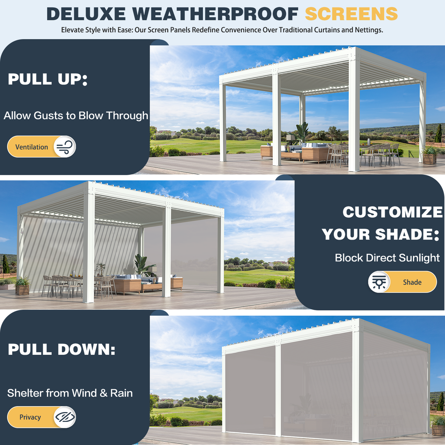 Aluminum Pergola with Waterproof Roof Panels – White 3.6x4.8m(12x16FT)