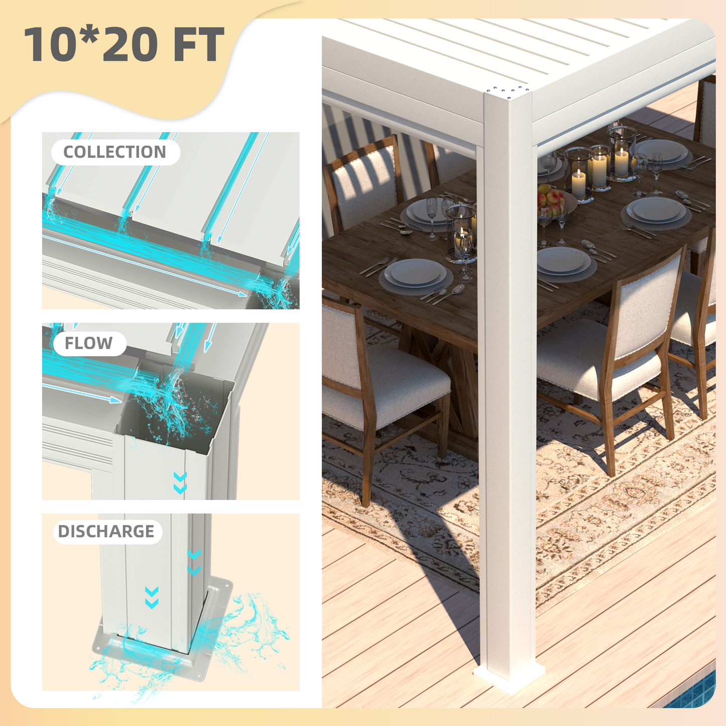 Electric Louvered Pergola with Screen – White 3x6m(10x20FT)