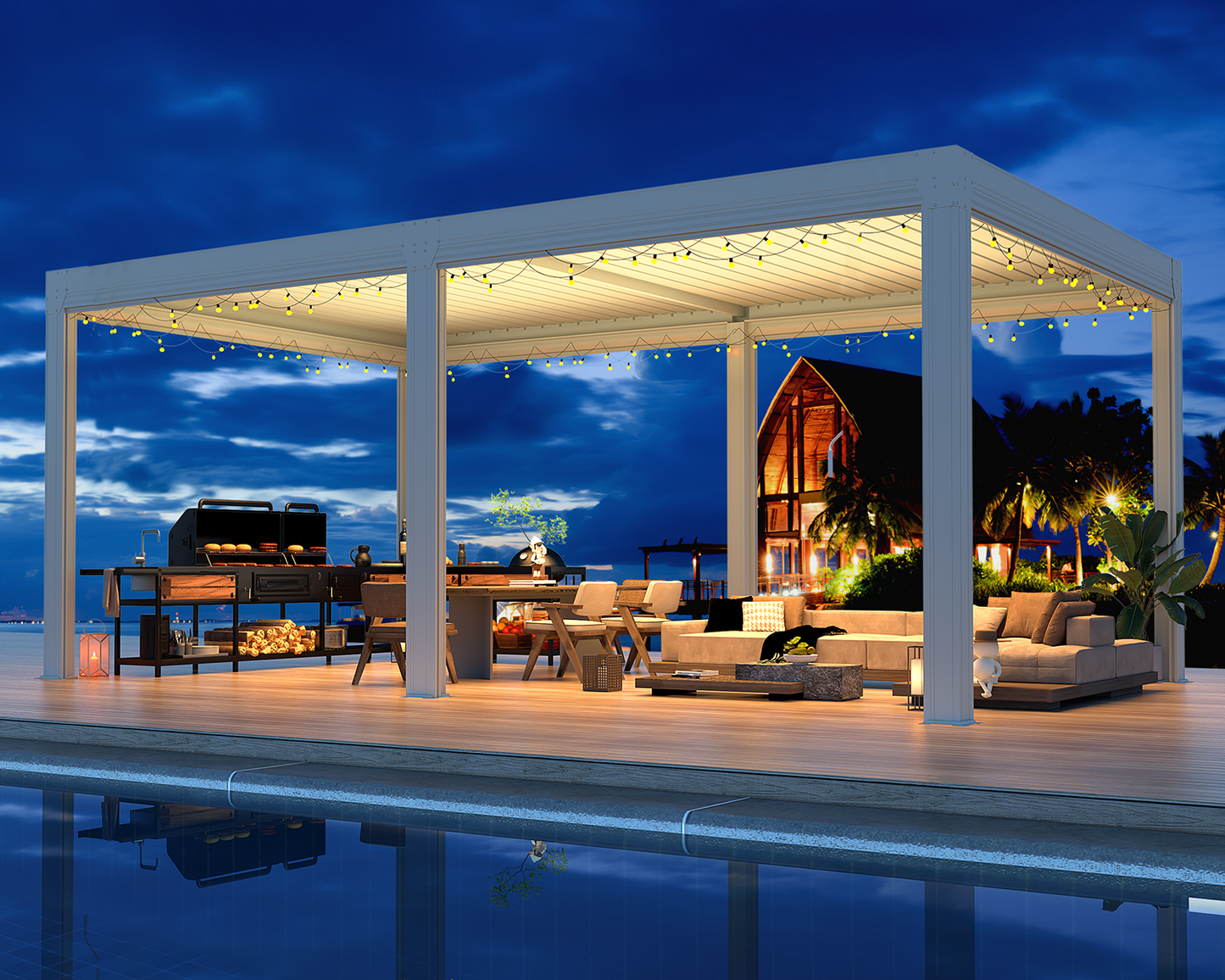 Large Aluminum Pergola with Louvered Canopy – White 3.6x6.1m(12x20FT)