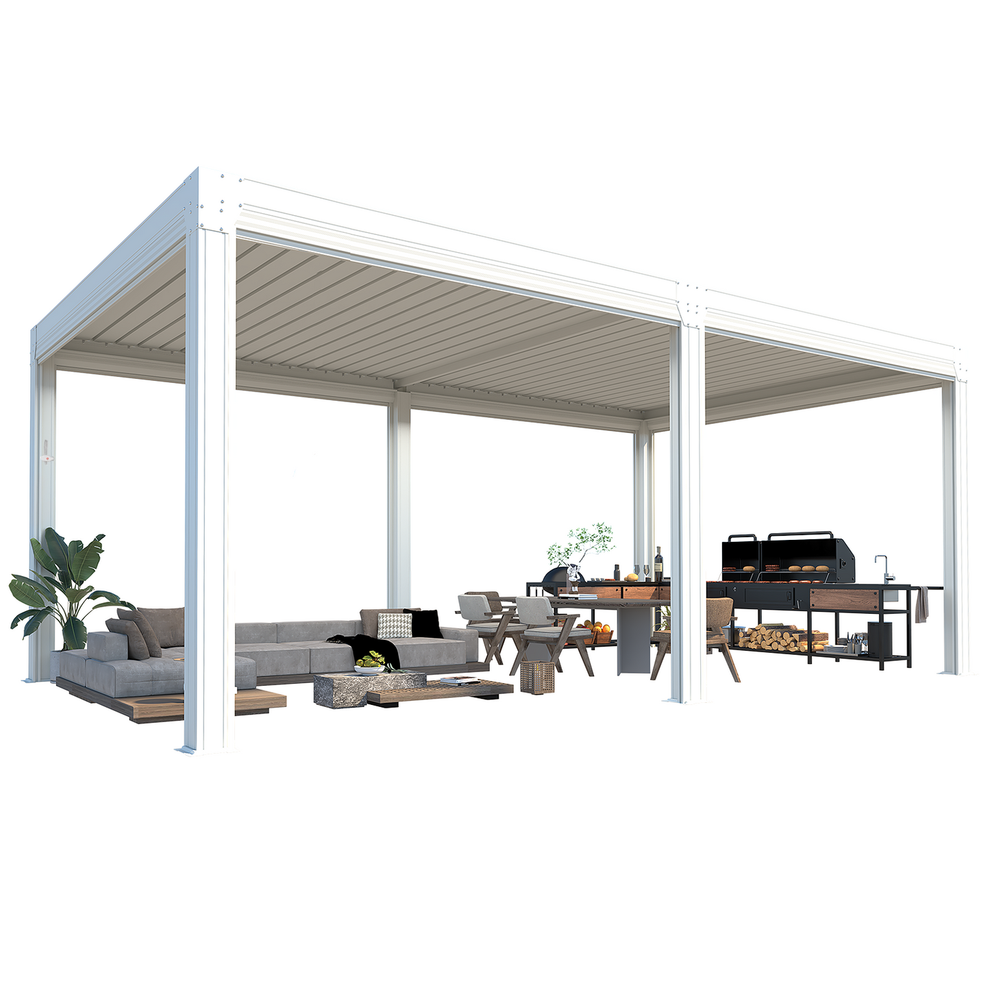 Large Aluminum Pergola with Louvered Canopy – White 3.6x6.1m(12x20FT)