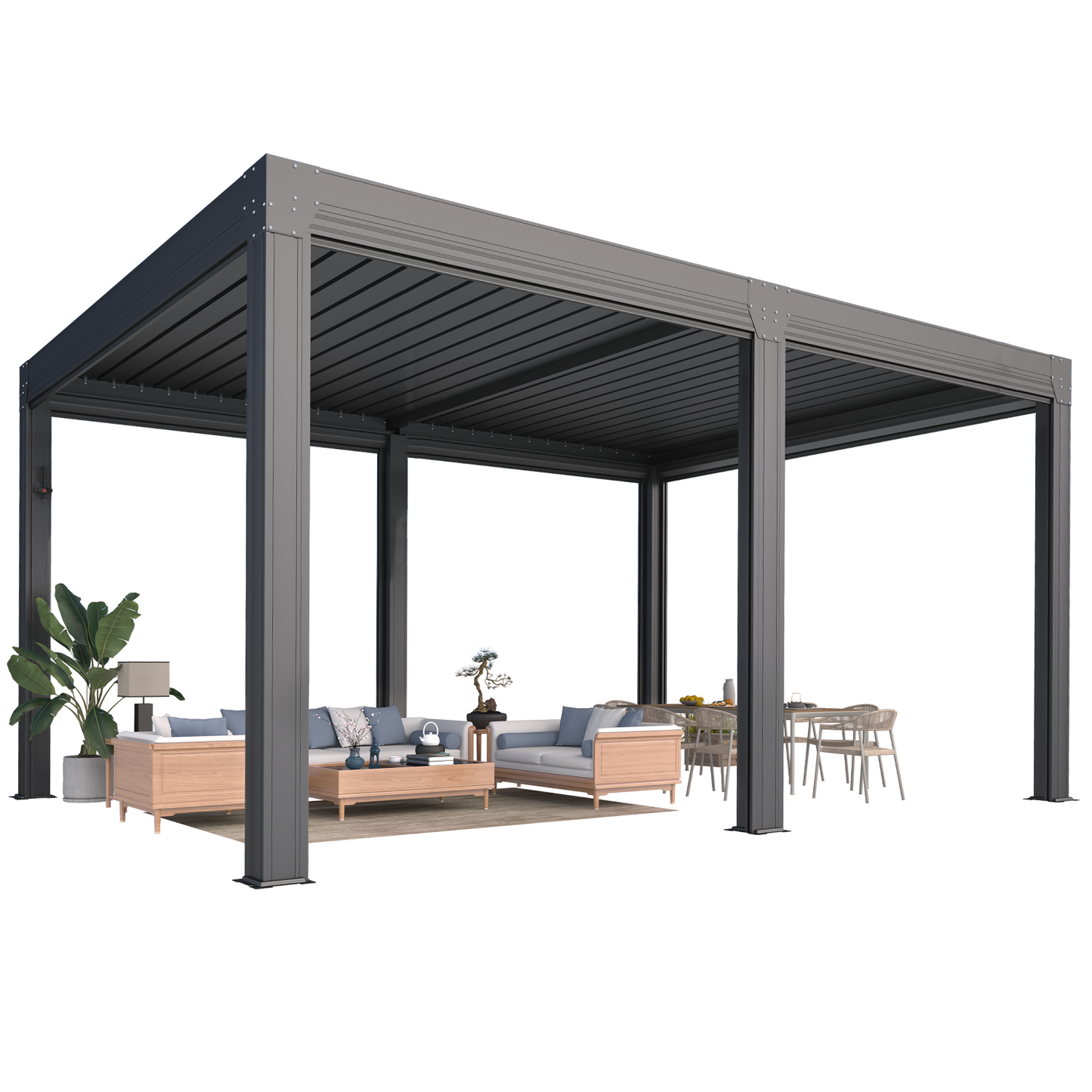 Pergola with Waterproof Roof Panels – Grey 3.6x4.8m(12x16FT)