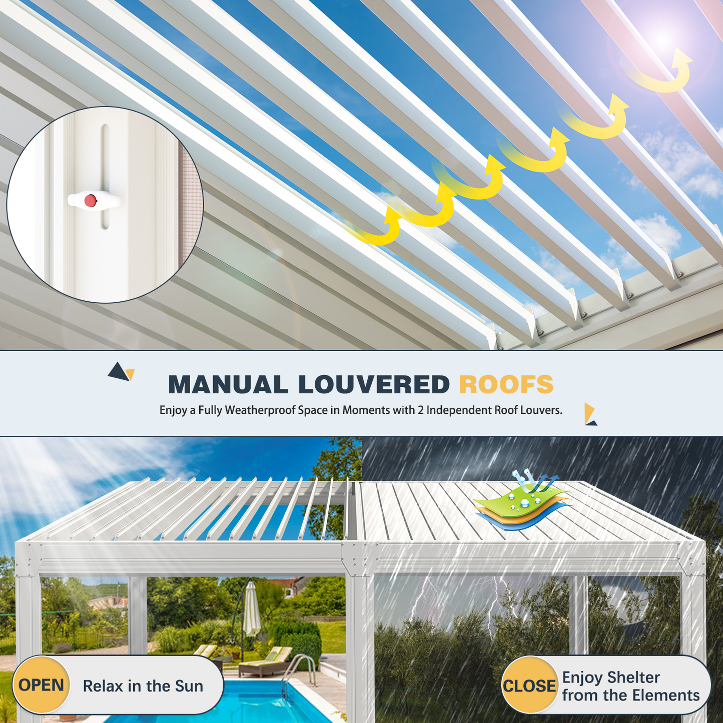 Large Aluminum Pergola with Louvered Canopy – White 3.6x6.1m(12x20FT)