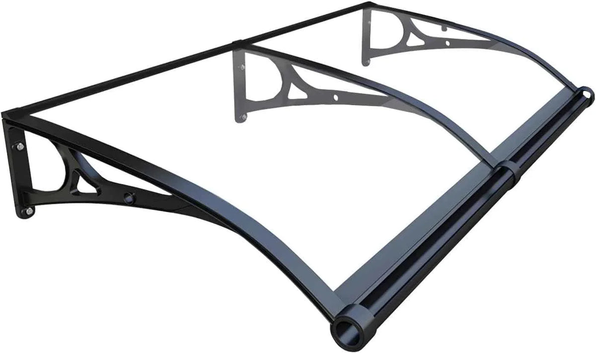 Modern black frame awning with clear panel, ideal for outdoor shade by Kings Awning.