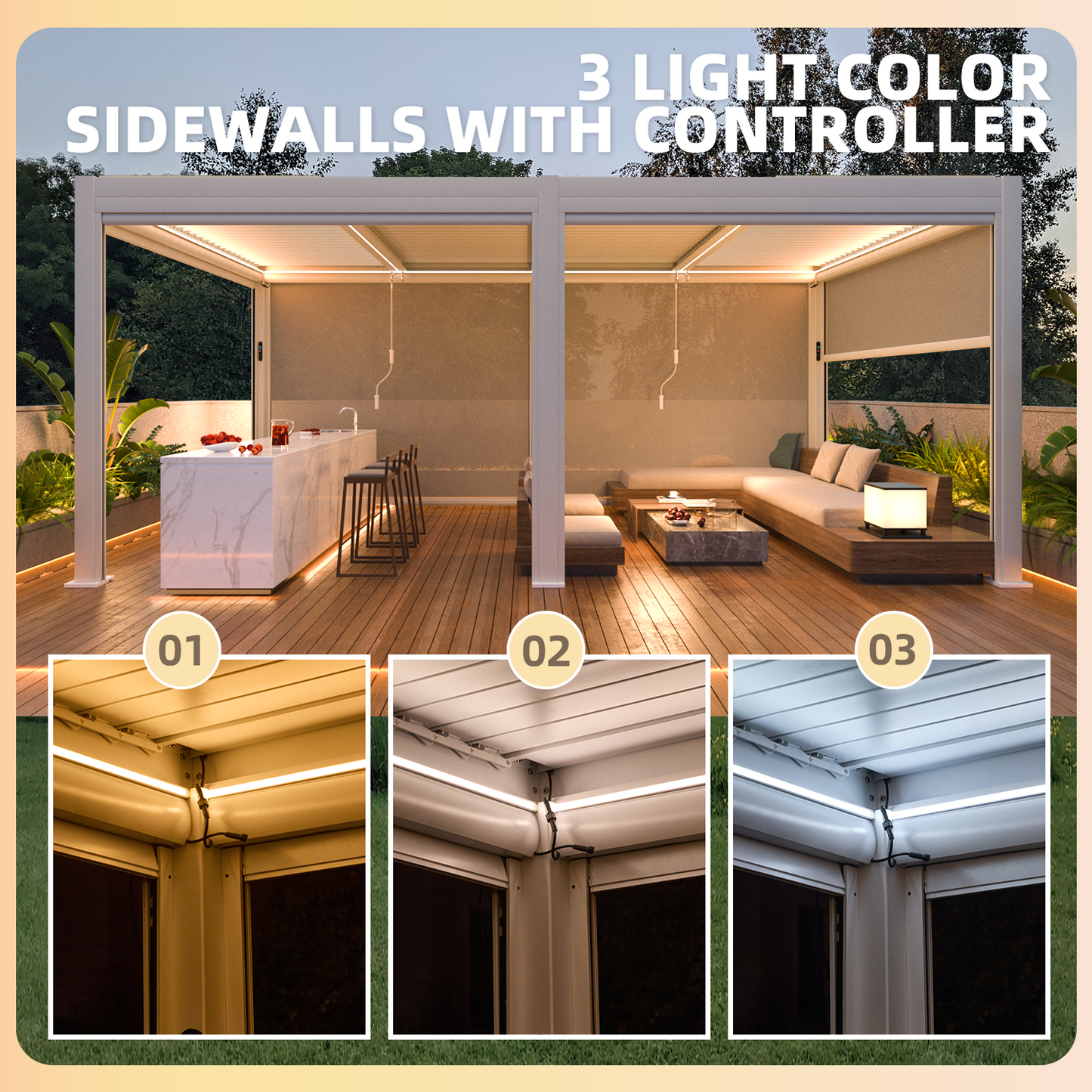 Electric Louvered Pergola with Screen – White 3x6m(10x20FT)