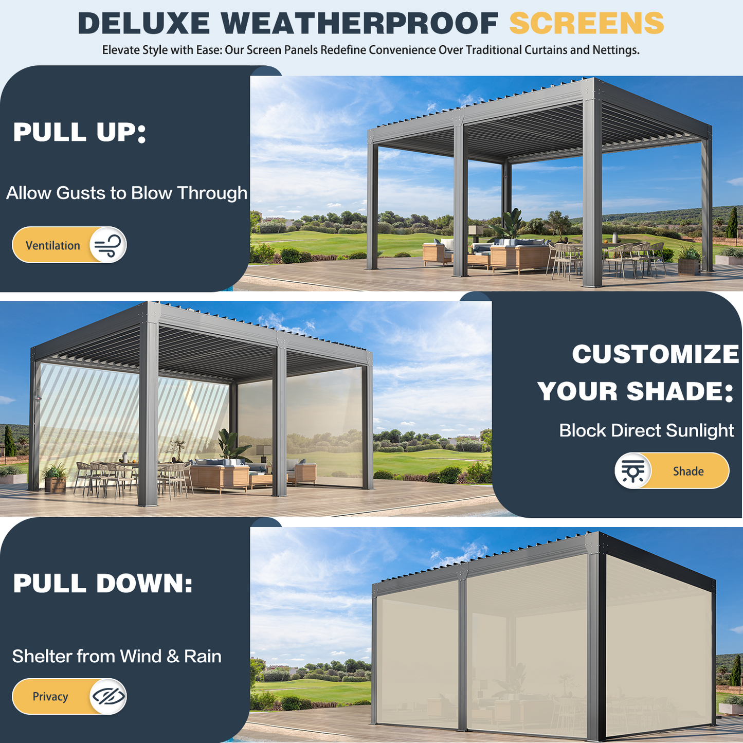 Pergola with Waterproof Roof Panels – Grey 3.6x4.8m(12x16FT)