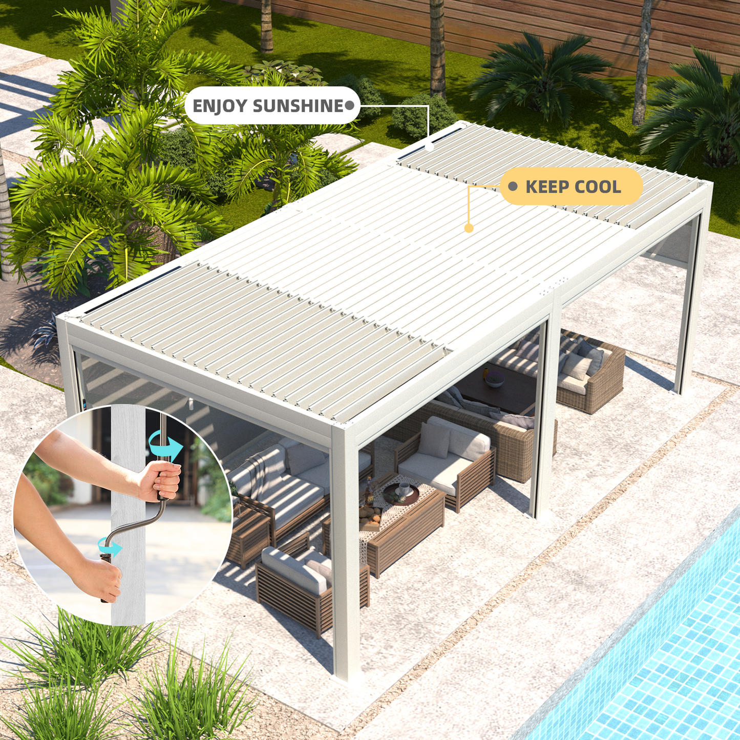 Electric Louvered Pergola with Screen – White 3x6m(10x20FT)