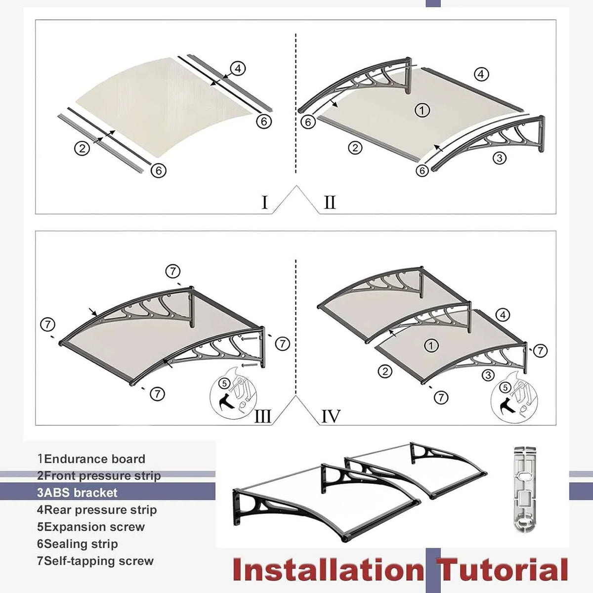 Step-by-step Kings Awning installation guide with labeled awning parts and assembly instructions.