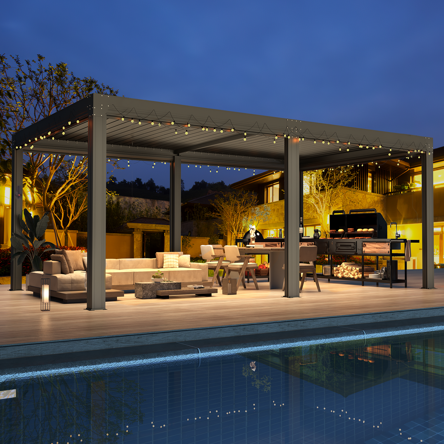 Large Aluminum Pergola with Louvered Canopy – Grey 3.6x6.1m(12x20FT)