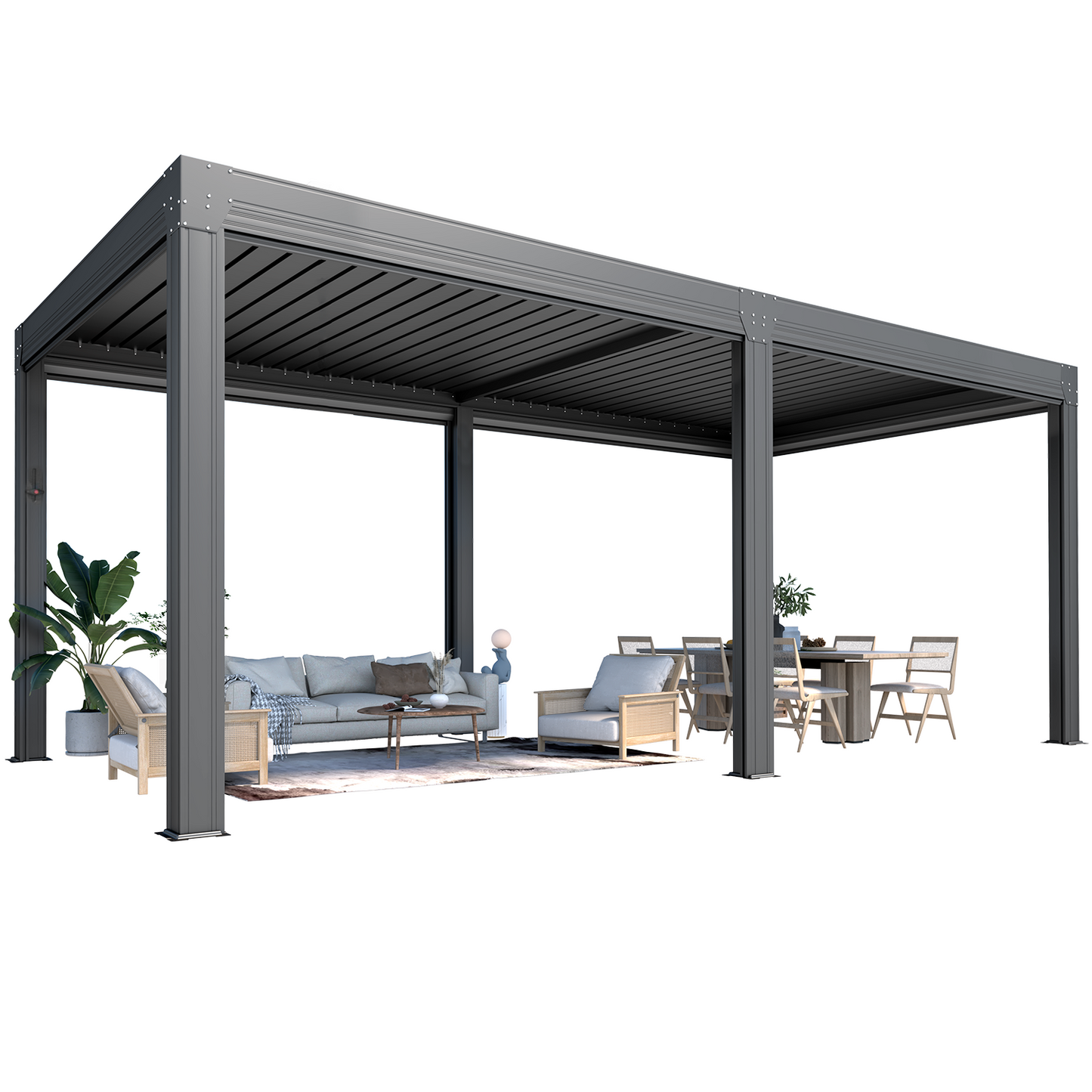 Aluminum Louvered Pergola with Pull-down Screen – Grey 3x6m(10x20FT)