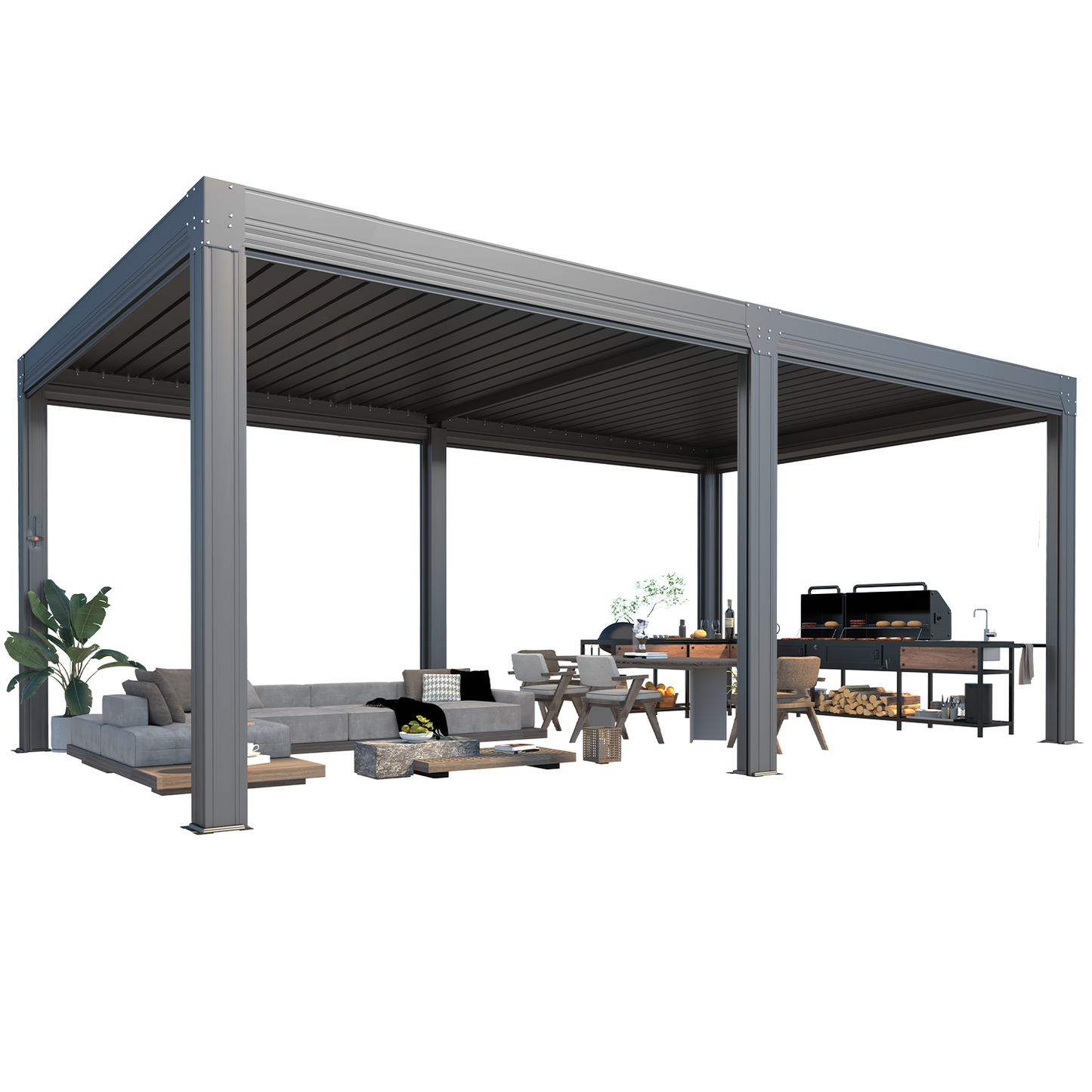 Large Aluminum Pergola with Louvered Canopy – Grey 3.6x6.1m(12x20FT)