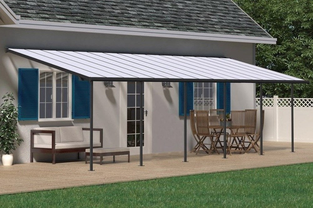 Aluminium patio awning covering outdoor seating area, ideal for Australian homes, Kings Awning