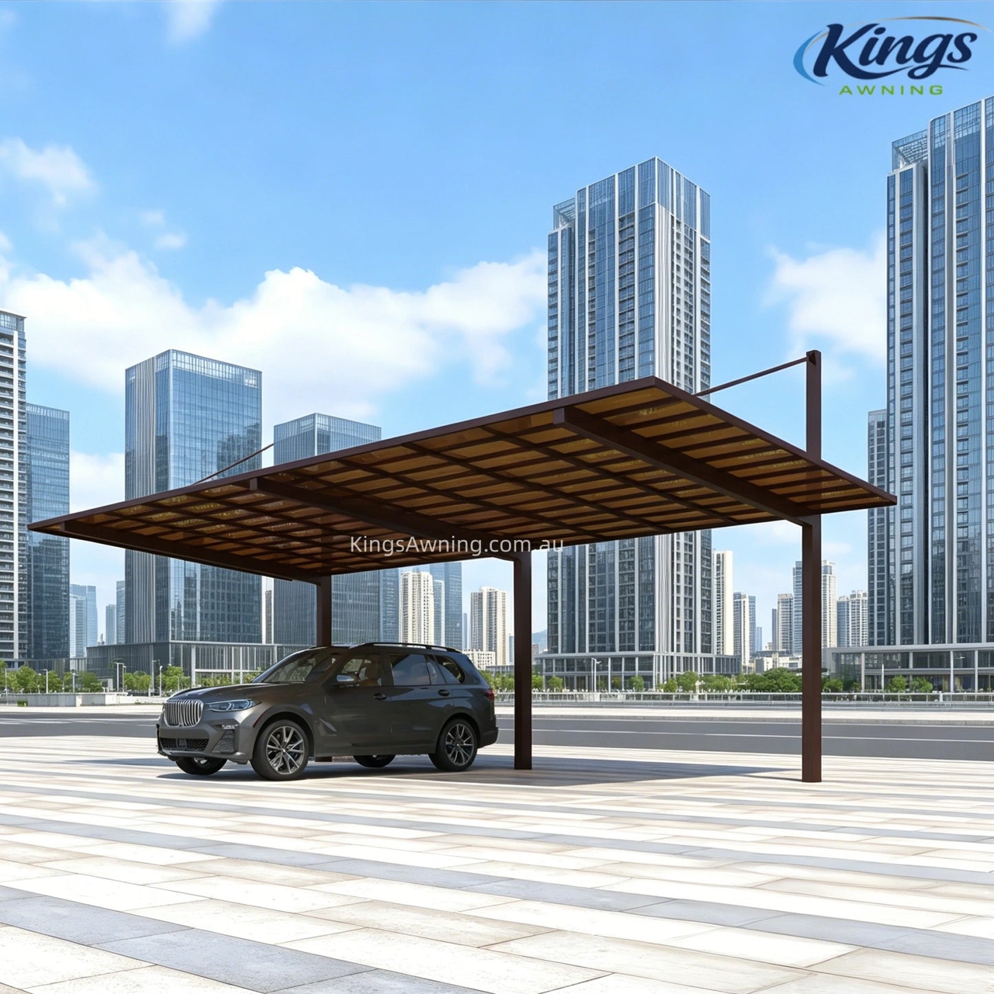 Back-Pull Cantilever Double Carport(Brown)