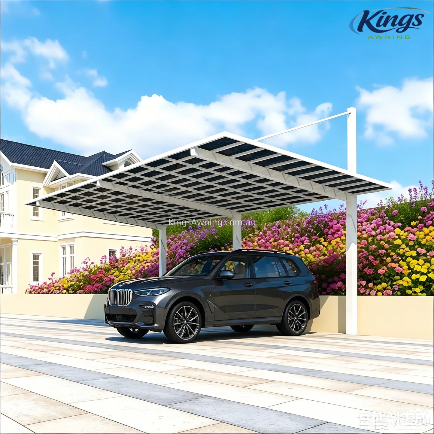 Back-Pull Cantilever Double Carport (White)