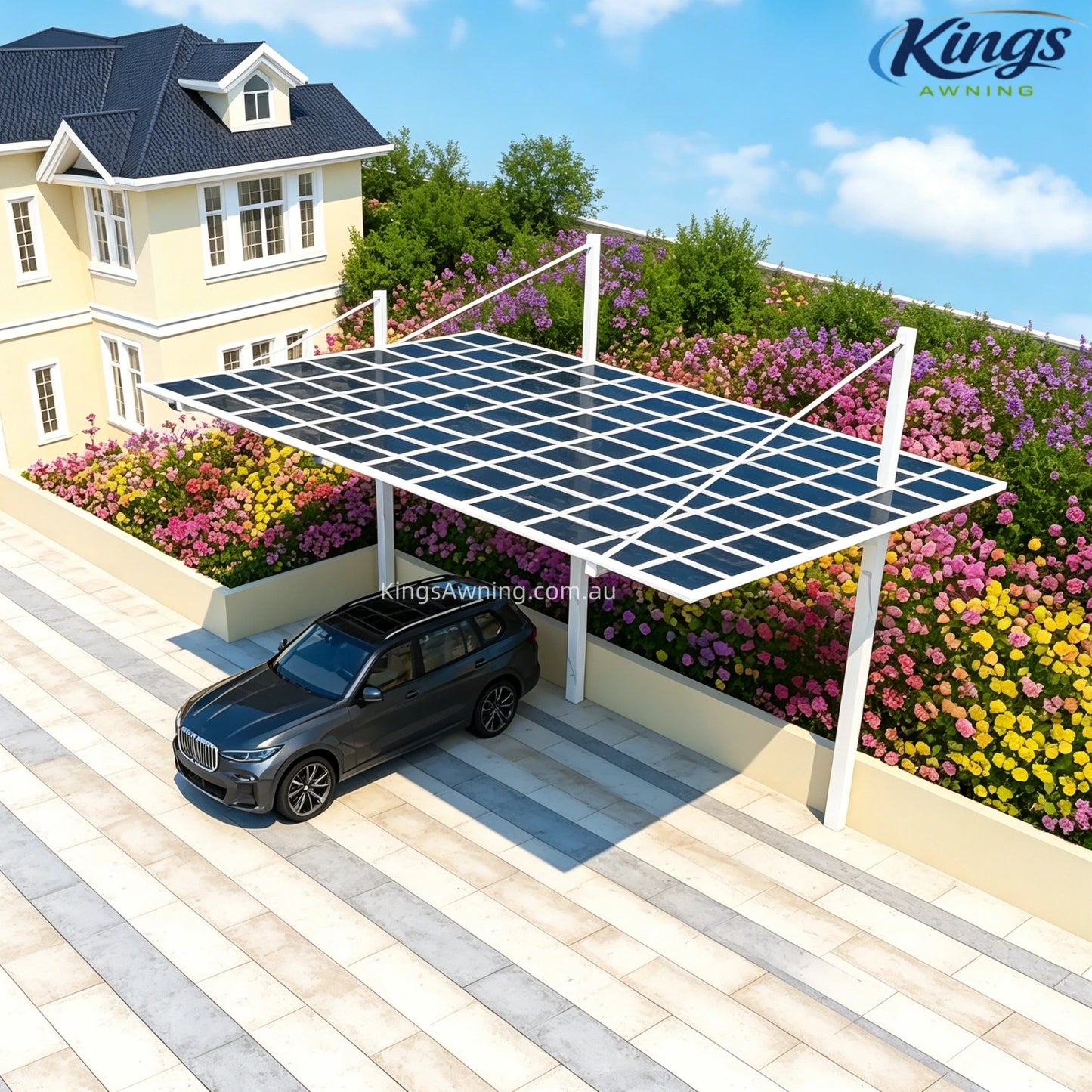 Back-Pull Cantilever Double Carport (White)