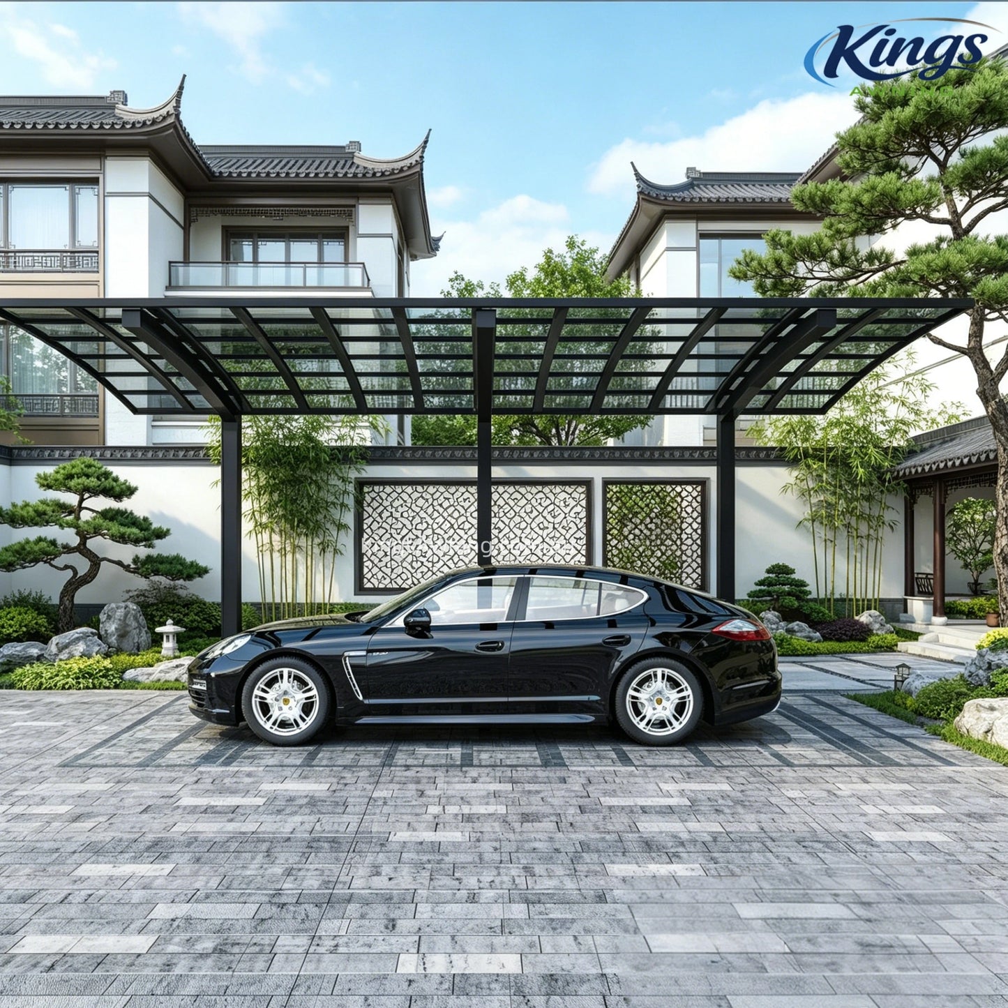 L Shape Cantilever Single Carport(Black)