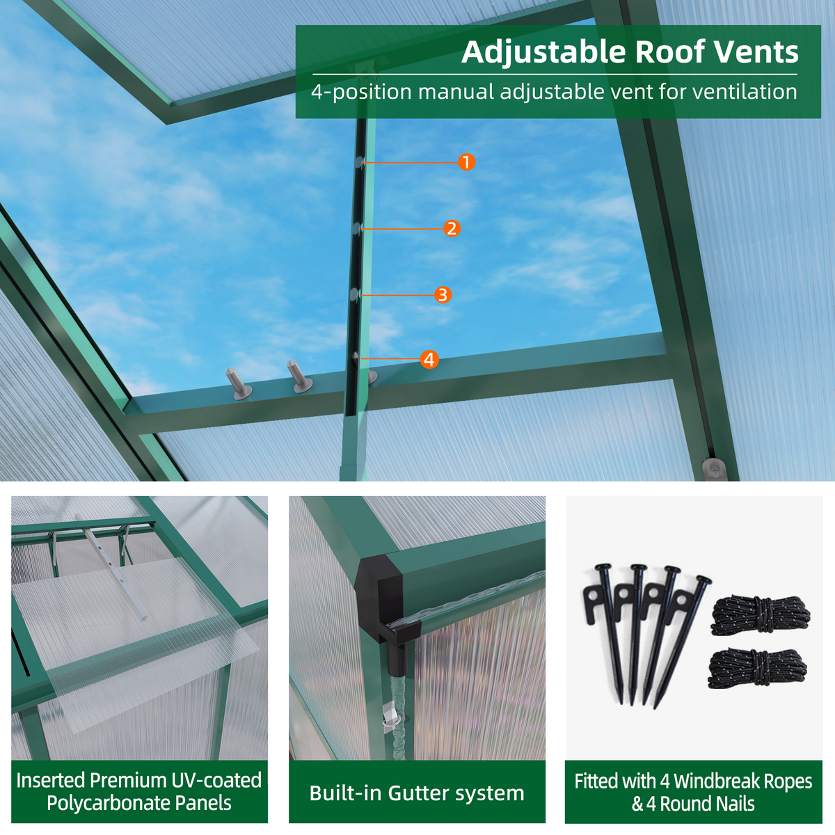 6x4 FT(1.83*1.21m) Green - greenhouse kit - product detail image 6 - Kings Awning Australia
