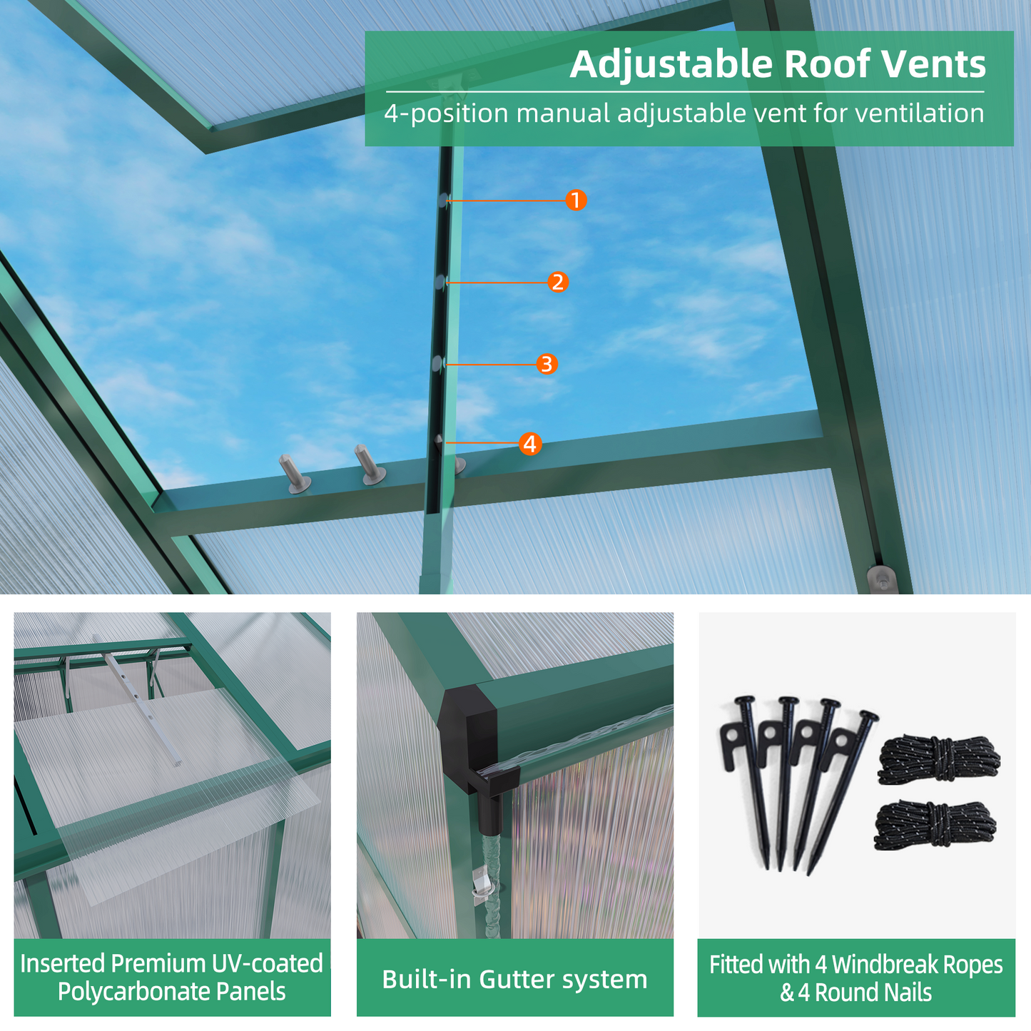 6x8 FT (1.8x2.4m) Green - greenhouse kit - product detail image 4 - Kings Awning Australia