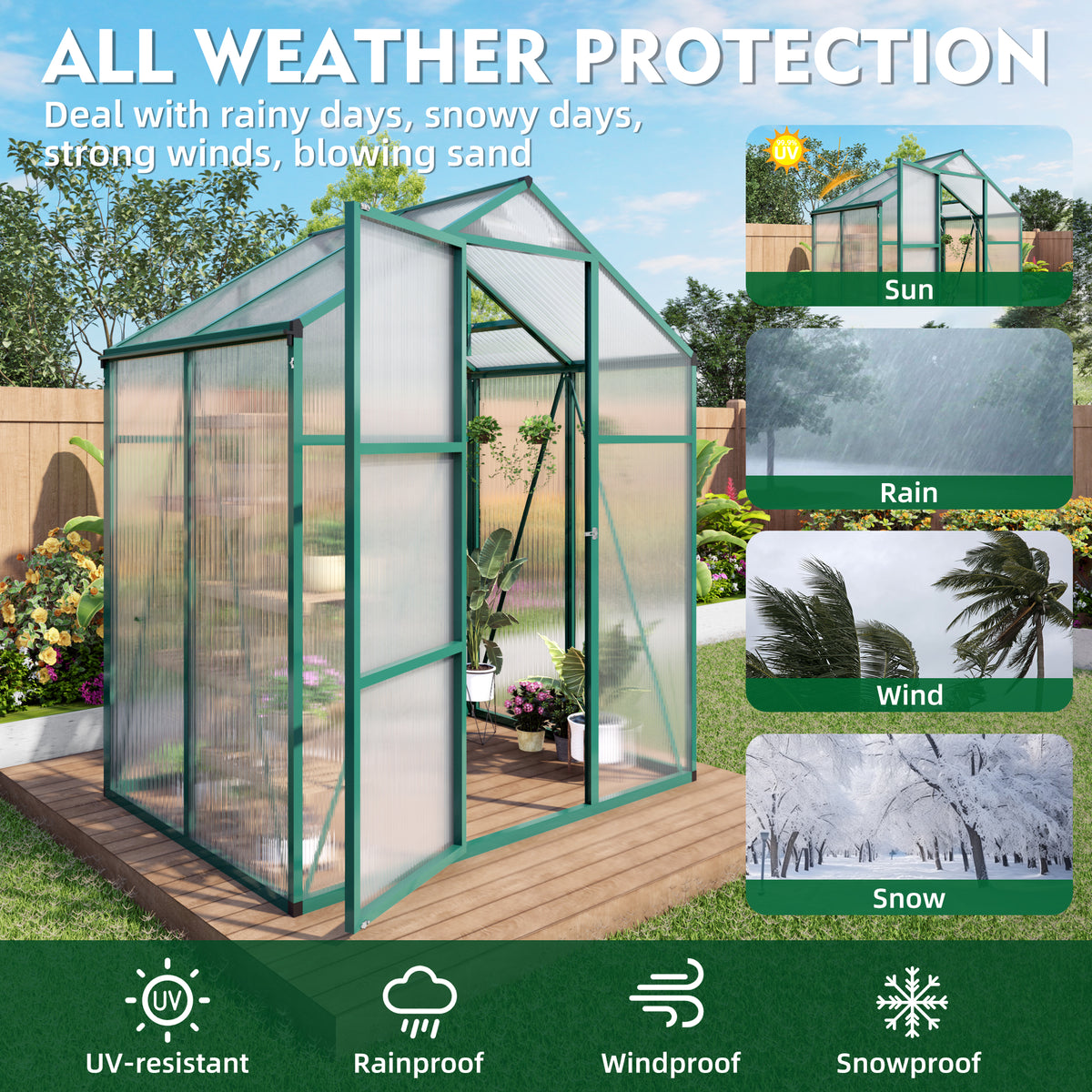 6x4 FT(1.83*1.21m) Green - greenhouse kit - product detail image 3 - Kings Awning Australia
