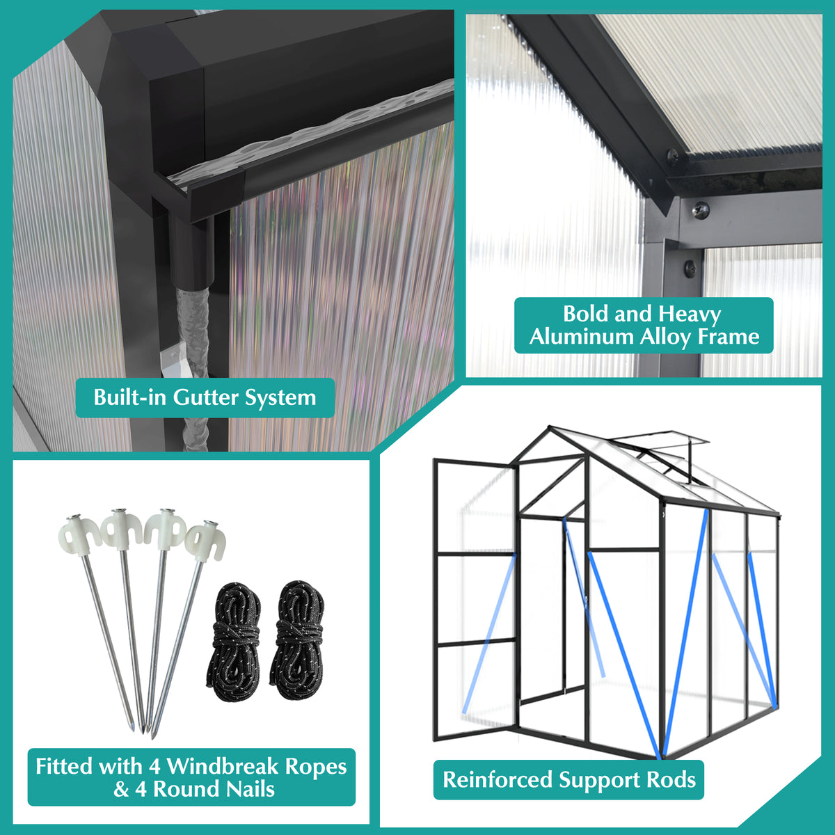 6x8 FT (1.8x2.4m) Black - greenhouse kit - product detail image 7 - Kings Awning Australia