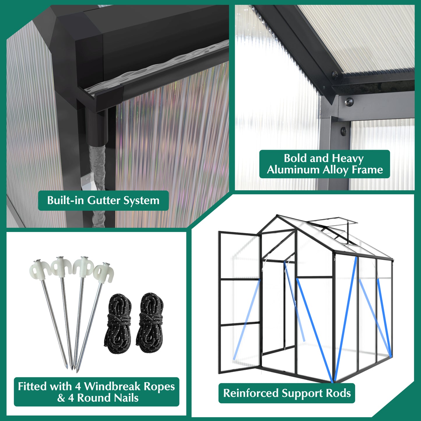 6x10 FT(1.8x3m) Black - greenhouse kit - product detail image 8 - Kings Awning Australia