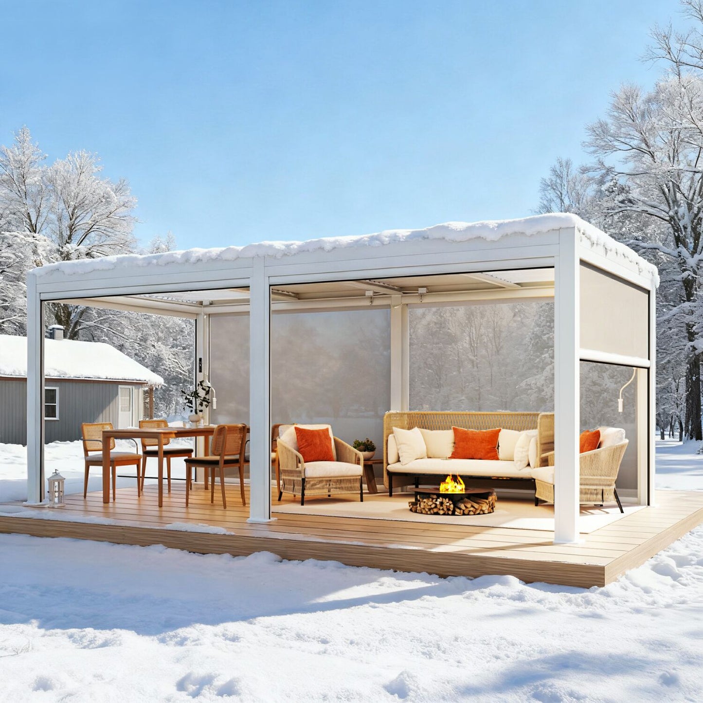 Electric Louvered Pergola with Screen – White 3x6m(10x20FT)