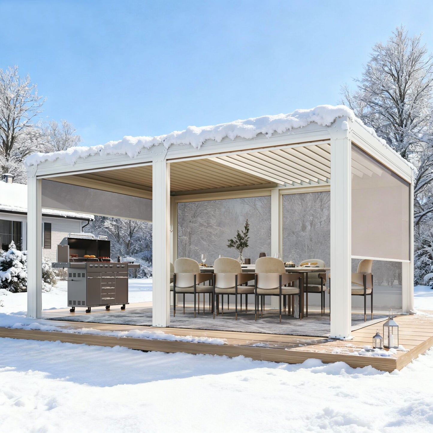 Aluminum Pergola with Waterproof Roof Panels – White 3.6x4.8m(12x16FT)