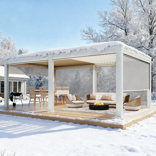 Large Aluminum Pergola with Louvered Canopy – White 3.6x6.1m(12x20FT)