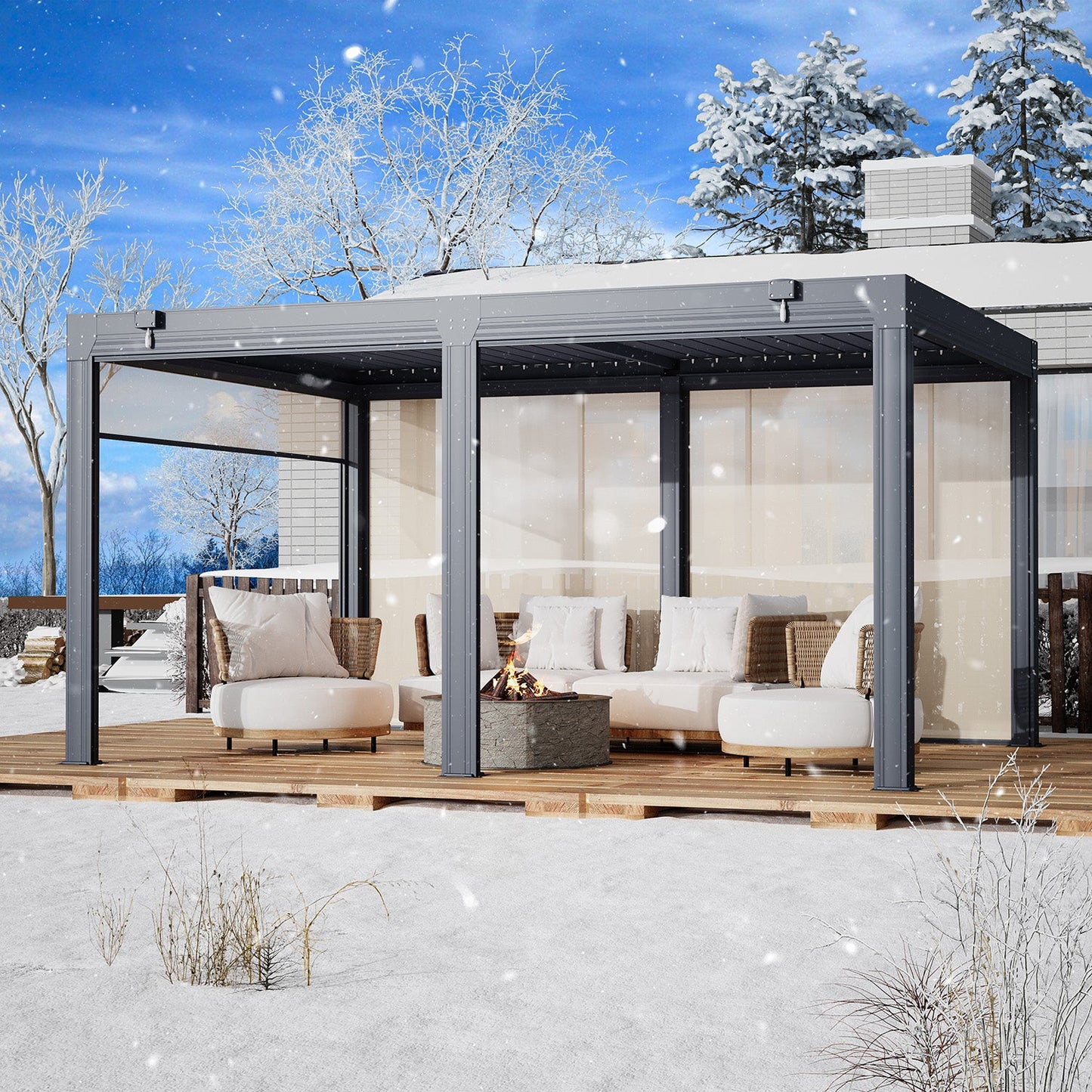 Pergola with Waterproof Roof Panels – Grey 3.6x4.8m(12x16FT)