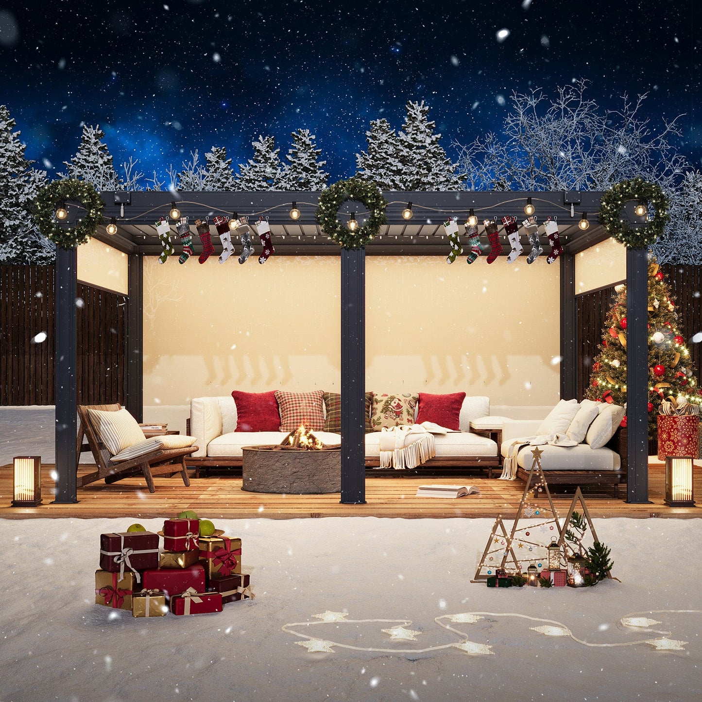 Pergola with Waterproof Roof Panels – Grey 3.6x4.8m(12x16FT)