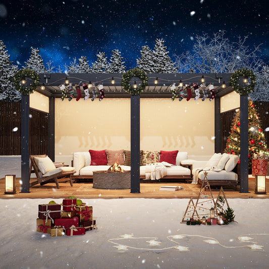 Pergola with Waterproof Roof Panels – Grey 3.6x4.8m(12x16FT)