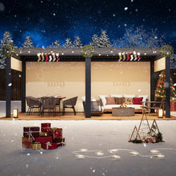 Aluminum Louvered Pergola with Pull-down Screen – Grey 3x6m(10x20FT)