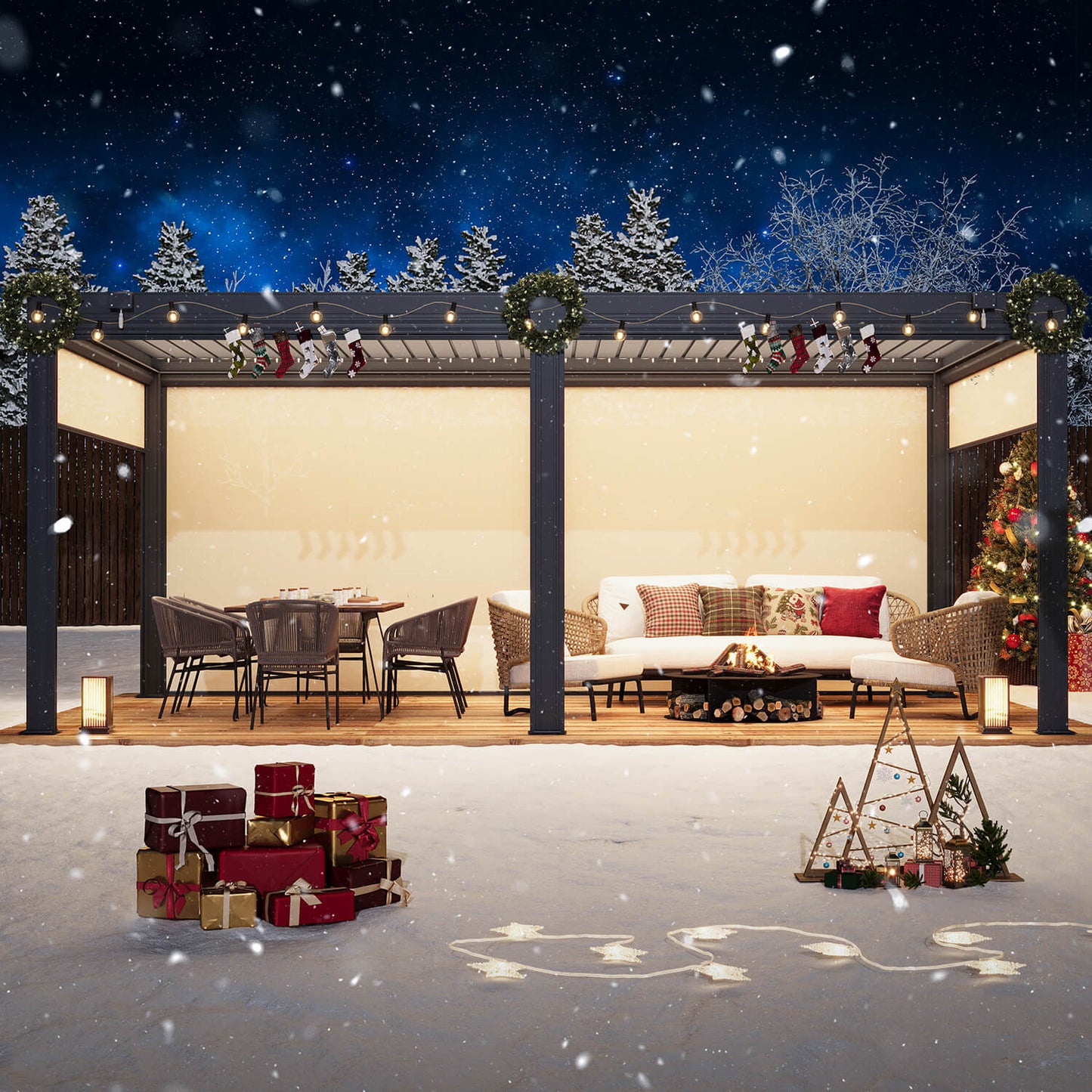 Large Aluminum Pergola with Louvered Canopy – Grey 3.6x6.1m(12x20FT)