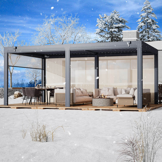 Large Aluminum Pergola with Louvered Canopy – Grey 3.6x6.1m(12x20FT)