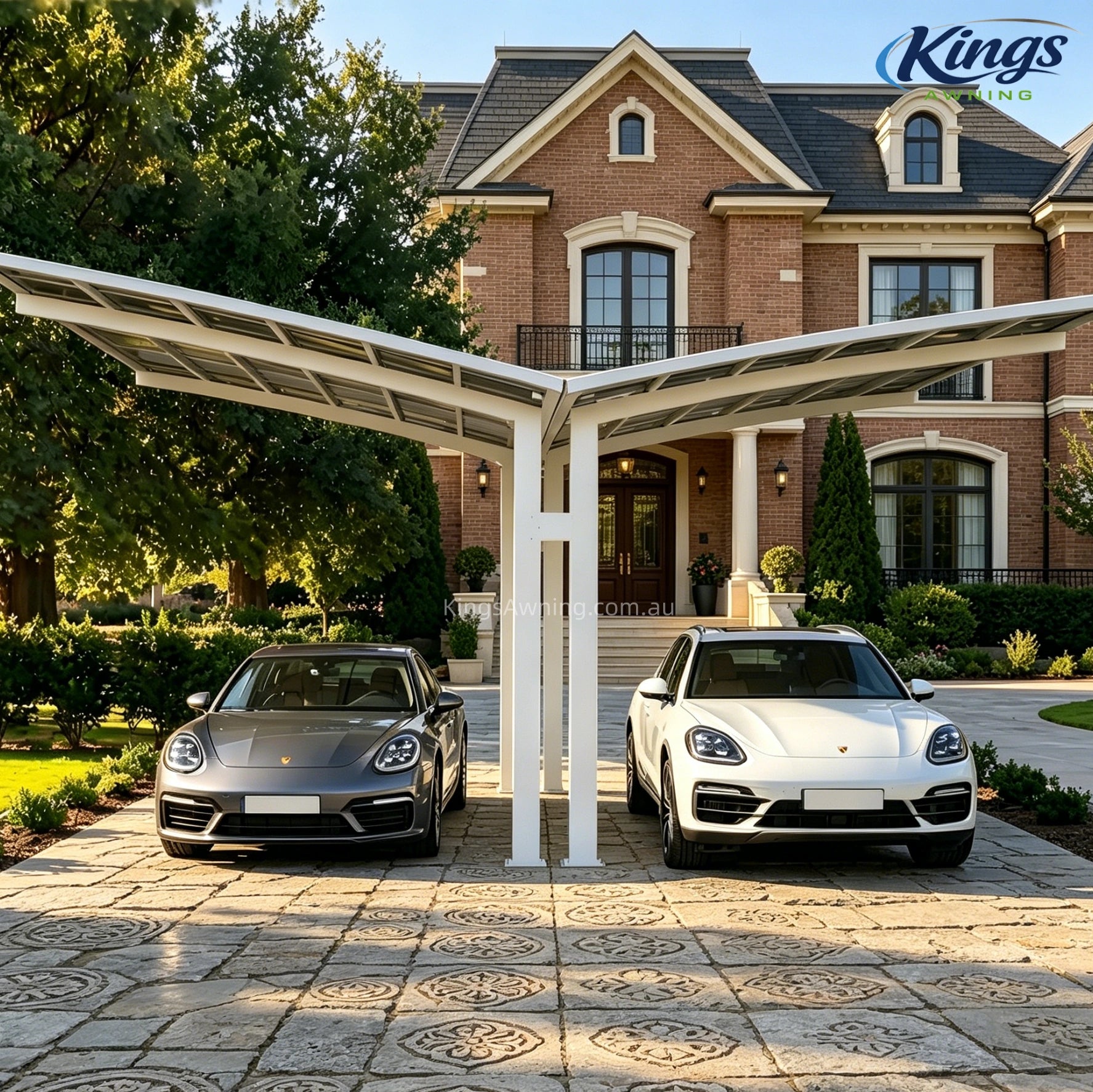 Y Shape Double Carport Kit - White - carport - product detail image 3 - Kings Awning Australia