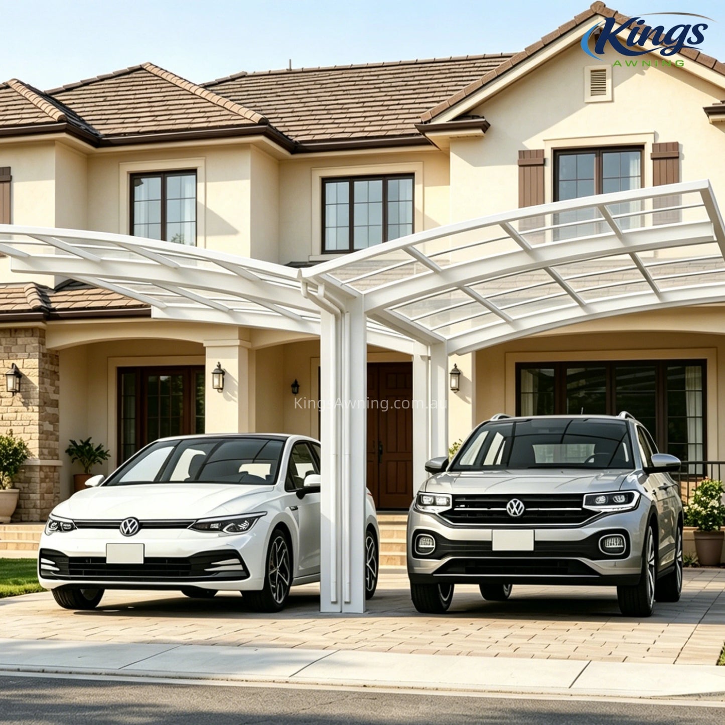 Y Shape Double Carport Kit - White - carport - product detail image 5 - Kings Awning Australia