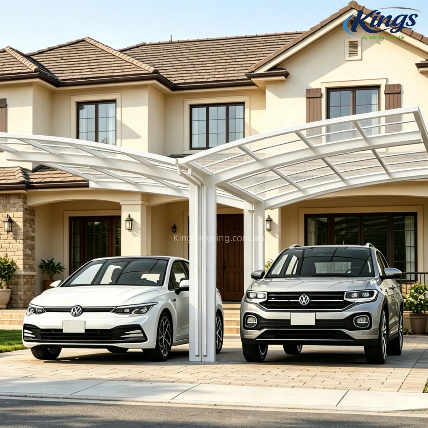 Y Shape Double Carport Kit - White - carport - product detail image 5 - Kings Awning Australia
