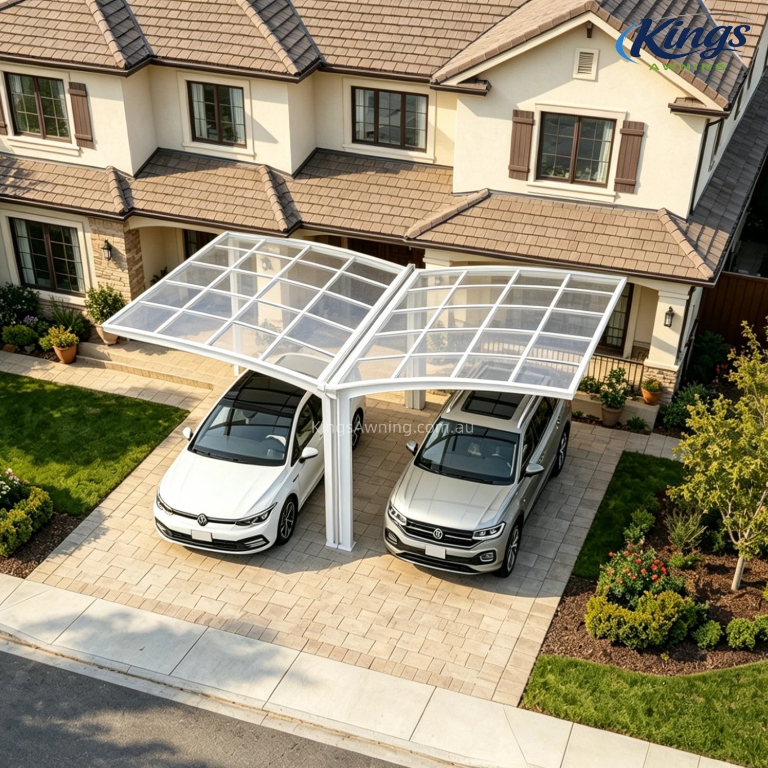 Y Shape Double Carport Kit - White - carport - product detail image 2 - Kings Awning Australia