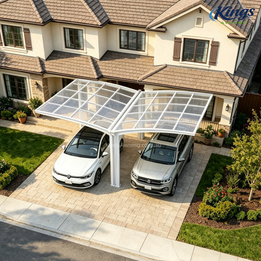 Y Shape Double Carport Kit - White - carport - product detail image 2 - Kings Awning Australia